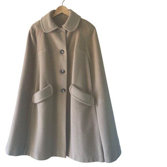 New England Classics Vintage Womens Cape One Size Tan Pockets Casual Wool - Picture 2 of 11